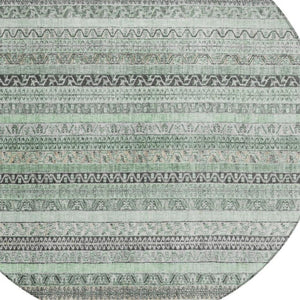 8 Ft Round Striped Mint Polyester Rug Washable for Patio Porch Kitchen or Family Room