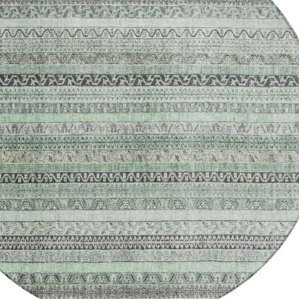 8 Ft Round Striped Mint Polyester Rug Washable for Patio Porch Kitchen or Family Room