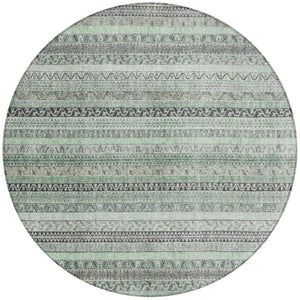 8 Ft Round Striped Mint Polyester Rug Washable for Patio Porch Kitchen or Family Room