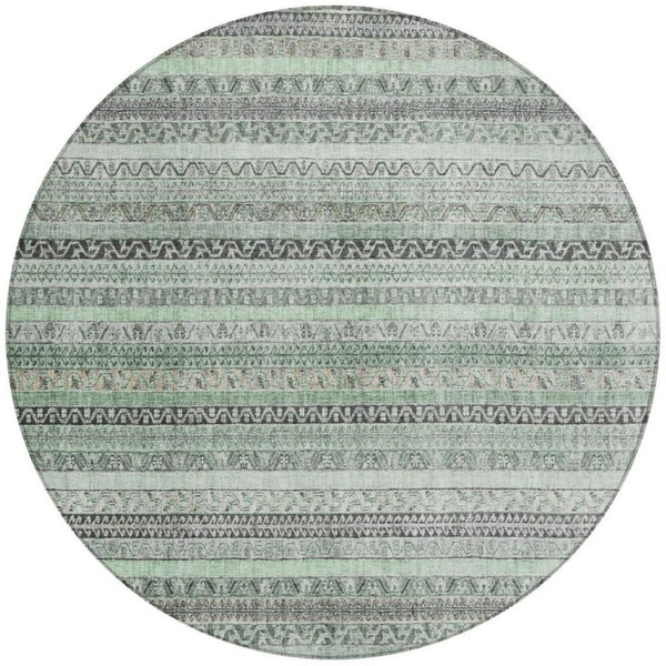8 Ft Round Striped Mint Polyester Rug Washable for Patio Porch Kitchen or Family Room