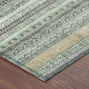 8 Ft Round Striped Mint Polyester Rug Washable for Patio Porch Kitchen or Family Room