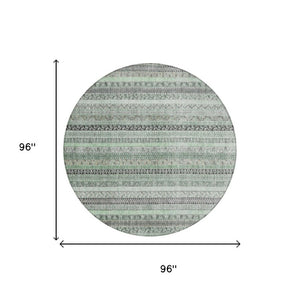 8 Ft Round Striped Mint Polyester Rug Washable for Patio Porch Kitchen or Family Room