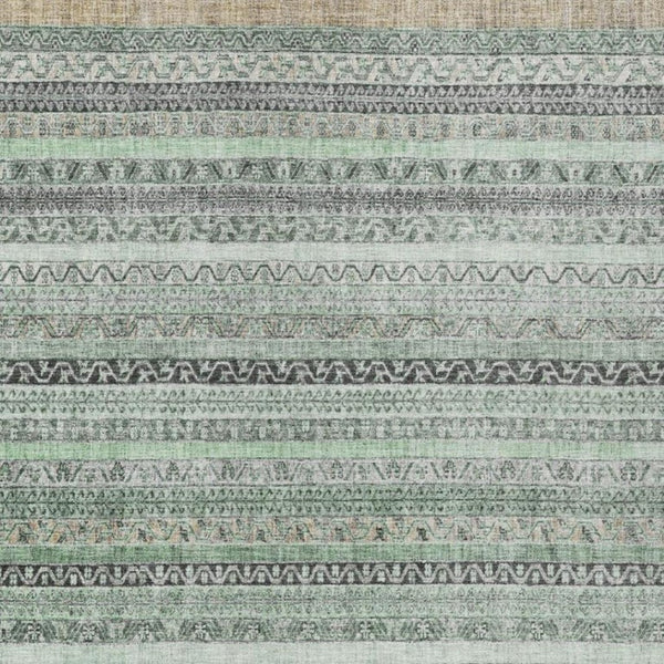 8 X 10 Mint Striped Polyester Area Rug Washable Stain Resistant Indoor Outdoor Use