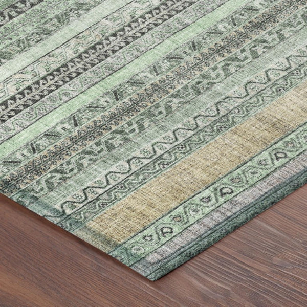 8 X 10 Mint Striped Polyester Area Rug Washable Stain Resistant Indoor Outdoor Use
