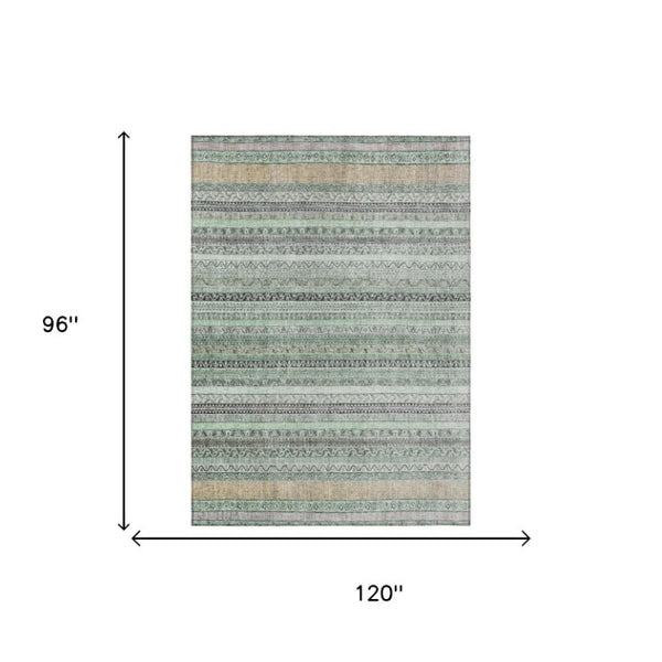 8 X 10 Mint Striped Polyester Area Rug Washable Stain Resistant Indoor Outdoor Use