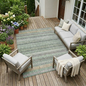 9 X 12 Striped Mint Polyester Area Rug Washable Stain Resistant Indoor Outdoor