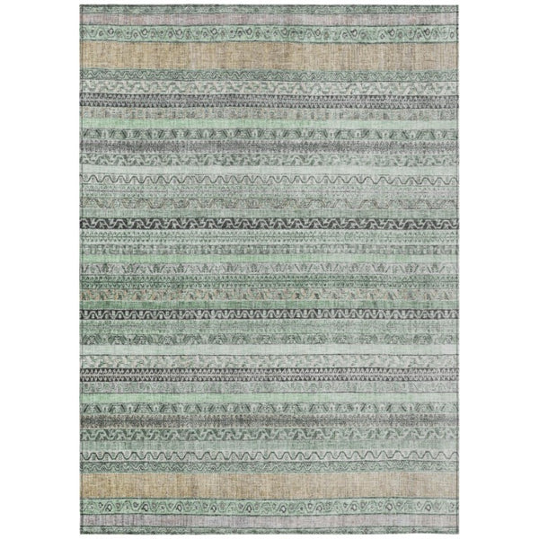 HomeRoots 9 X 12 Striped Mint Polyester Area Rug Washable Stain Resistant Indoor Outdoor 739797