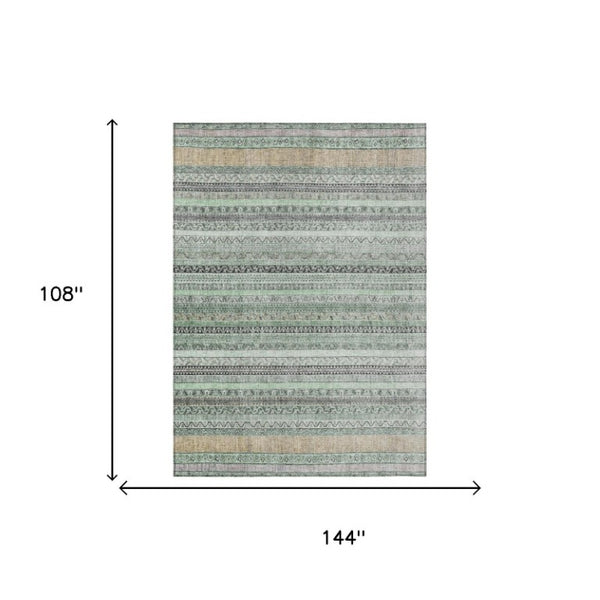 9 X 12 Striped Mint Polyester Area Rug Washable Stain Resistant Indoor Outdoor
