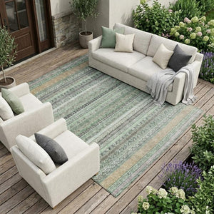 10 X 14 Striped Mint Polyester Area Rug Washable Stain Resistant Indoor Outdoor
