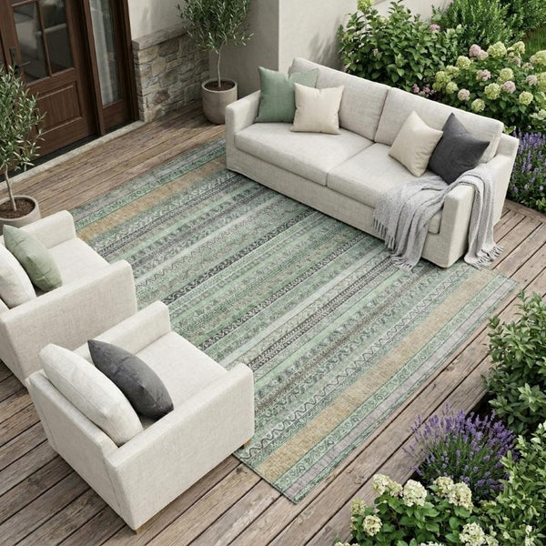 10 X 14 Striped Mint Polyester Area Rug Washable Stain Resistant Indoor Outdoor