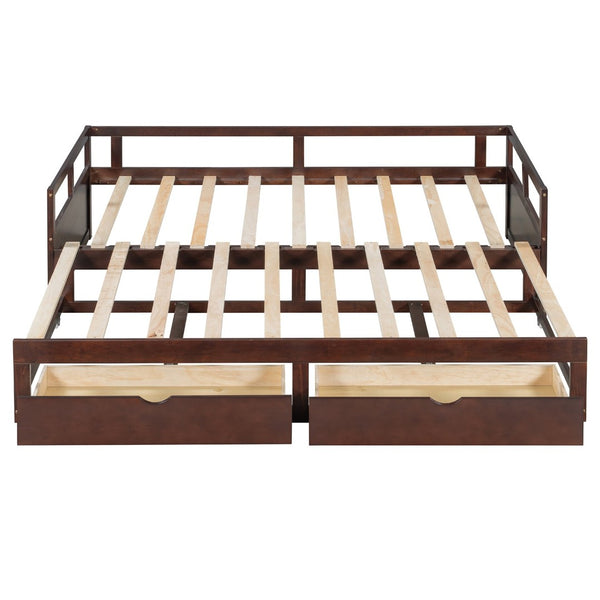 English Elm Wooden Twin to King Daybed with Trundle and Storage Drawers for Guest Rooms Espresso N708P336539P