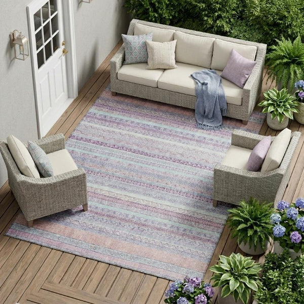 9 X 12 Striped Polyester Washable Indoor Outdoor Rug for Patio Porch and Living Room
