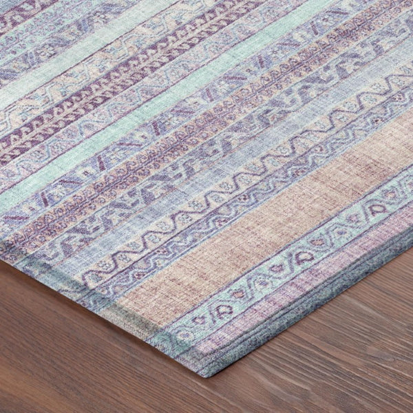 9 X 12 Striped Polyester Washable Indoor Outdoor Rug for Patio Porch and Living Room