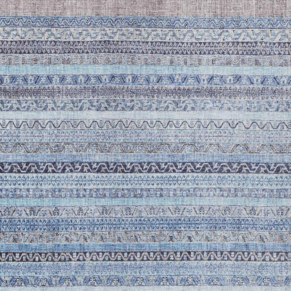 5x8 Sky Blue Stripe Polyester Area Rug Washable Stain Resistant Indoor Outdoor Use