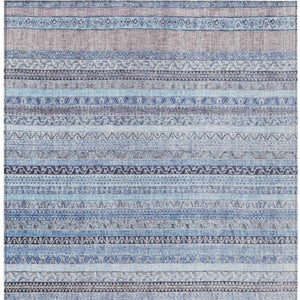 5x8 Sky Blue Stripe Polyester Area Rug Washable Stain Resistant Indoor Outdoor Use