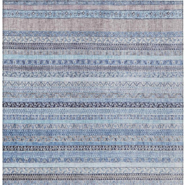 5x8 Sky Blue Stripe Polyester Area Rug Washable Stain Resistant Indoor Outdoor Use