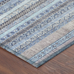 5x8 Sky Blue Stripe Polyester Area Rug Washable Stain Resistant Indoor Outdoor Use