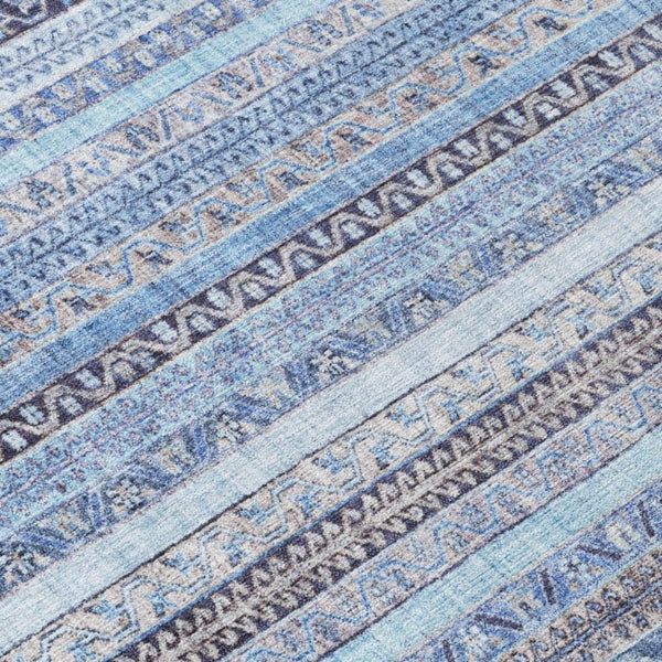 5x8 Sky Blue Stripe Polyester Area Rug Washable Stain Resistant Indoor Outdoor Use