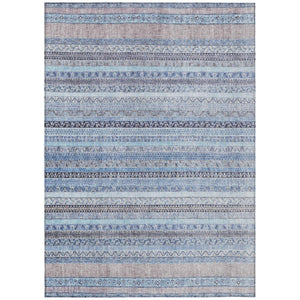 HomeRoots 8 Ft X 10 Ft Sky Blue Striped Polyester Area Rug Washable for Indoor Outdoor Use 739808