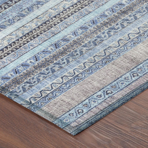 8 Ft X 10 Ft Sky Blue Striped Polyester Area Rug Washable for Indoor Outdoor Use