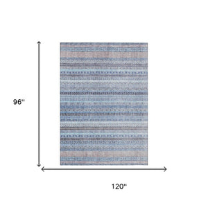 8 Ft X 10 Ft Sky Blue Striped Polyester Area Rug Washable for Indoor Outdoor Use