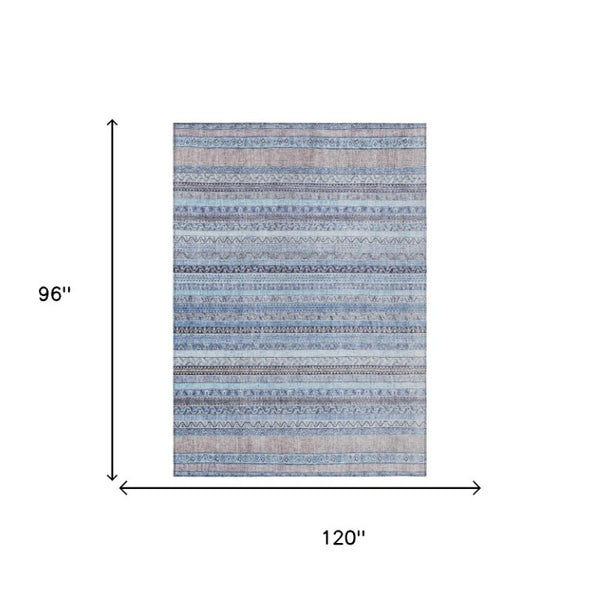 8 Ft X 10 Ft Sky Blue Striped Polyester Area Rug Washable for Indoor Outdoor Use