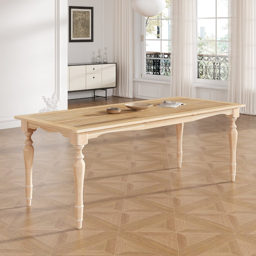 English Elm Topmax Farmhouse Extendable Dining Table Seats 8 Acacia Veneer Turned Leg Design N717P170406A