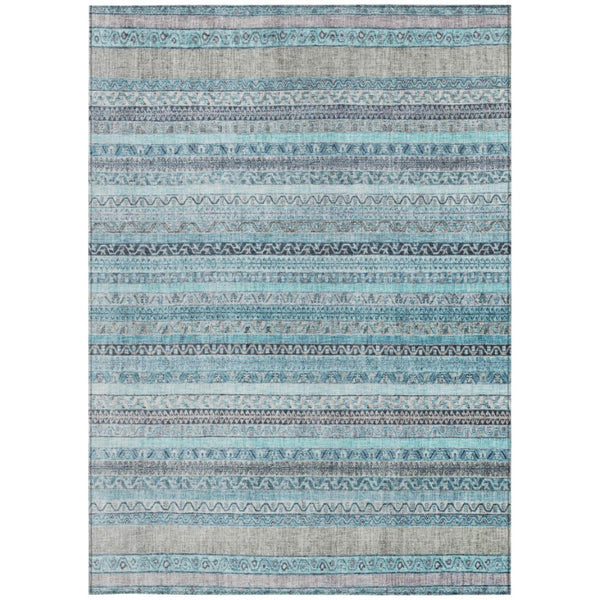 5 X 8 Turquoise Teal Stripe Polyester Indoor Outdoor Washable Area Rug for Patio
