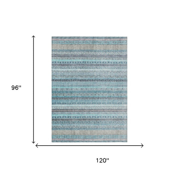 8 X 10 Striped Washable Polyester Area Rug for Patio Porch and High Traffic Spaces