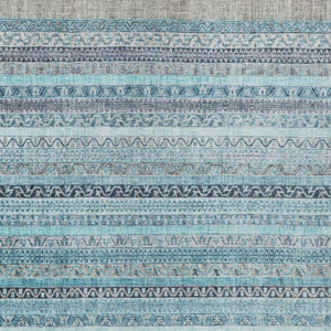 9 X 12 Striped Turquoise Teal Polyester Washable Rug for Patio Porch or Living Room