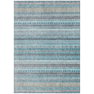 9 X 12 Striped Turquoise Teal Polyester Washable Rug for Patio Porch or Living Room