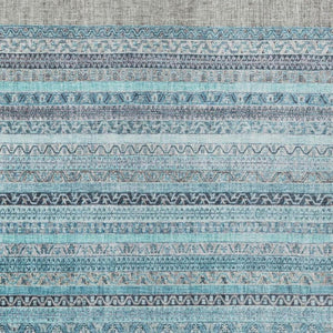 10 X 14 Striped Turquoise Polyester Area Rug Washable for Patio Porch or Living Room