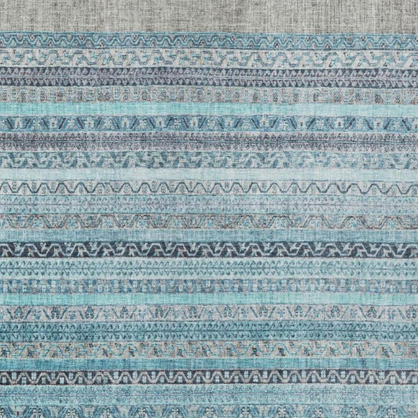 10 X 14 Striped Turquoise Polyester Area Rug Washable for Patio Porch or Living Room