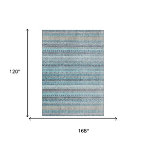 10 X 14 Striped Turquoise Polyester Area Rug Washable for Patio Porch or Living Room