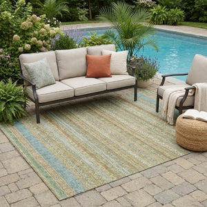 5x8 Wheat Gold Stripe Washable Polyester Area Rug for Patio Porch or Living Room