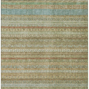 5x8 Wheat Gold Stripe Washable Polyester Area Rug for Patio Porch or Living Room
