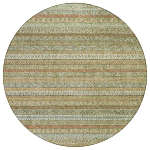 HomeRoots 8 Foot Round Striped Polyester Area Rug Washable Indoor Outdoor Patio Kitchen 739819