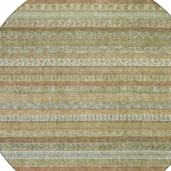 8 Foot Round Striped Polyester Area Rug Washable Indoor Outdoor Patio Kitchen