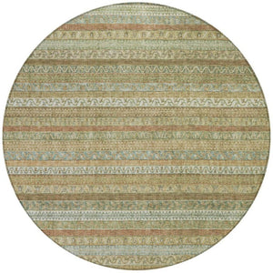 8 Foot Round Striped Polyester Area Rug Washable Indoor Outdoor Patio Kitchen