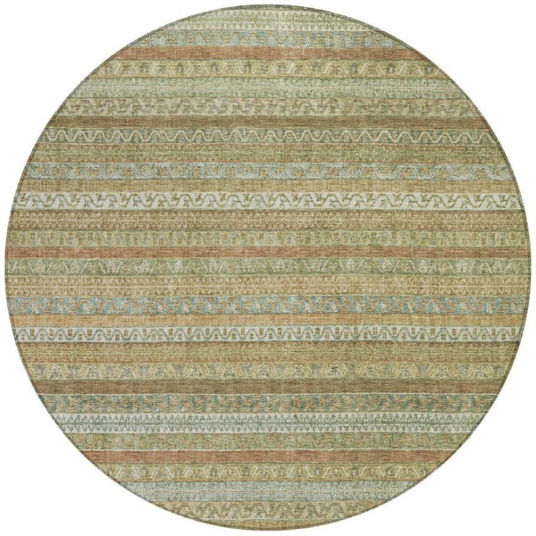 8 Foot Round Striped Polyester Area Rug Washable Indoor Outdoor Patio Kitchen