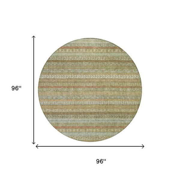 8 Foot Round Striped Polyester Area Rug Washable Indoor Outdoor Patio Kitchen