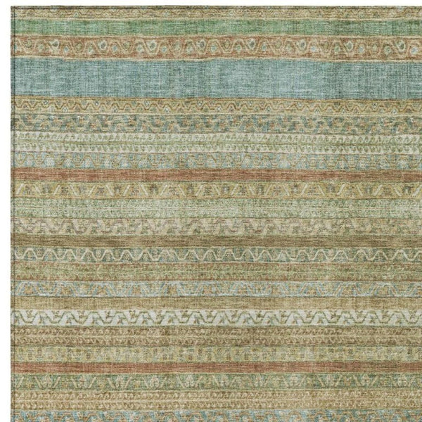 9 X 12 Wheat Gold Stripe Polyester Area Rug Washable for Patio Porch or Living Room