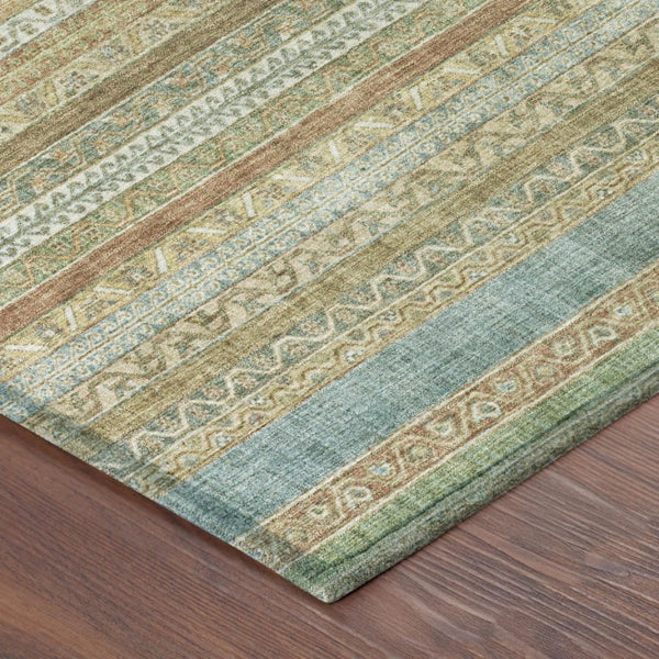 9 X 12 Wheat Gold Stripe Polyester Area Rug Washable for Patio Porch or Living Room
