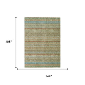 9 X 12 Wheat Gold Stripe Polyester Area Rug Washable for Patio Porch or Living Room