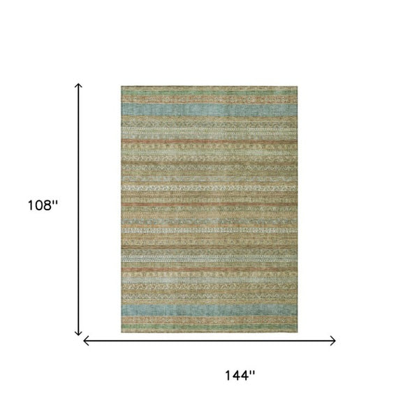 9 X 12 Wheat Gold Stripe Polyester Area Rug Washable for Patio Porch or Living Room