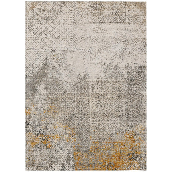 HomeRoots 10 X 14 Beige Brown Abstract Polyester Washable Rug for Indoor Outdoor Use 739828
