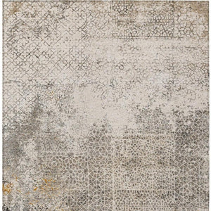 10 X 14 Beige Brown Abstract Polyester Washable Rug for Indoor Outdoor Use