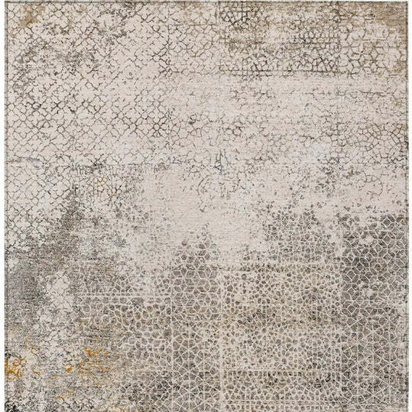 10 X 14 Beige Brown Abstract Polyester Washable Rug for Indoor Outdoor Use