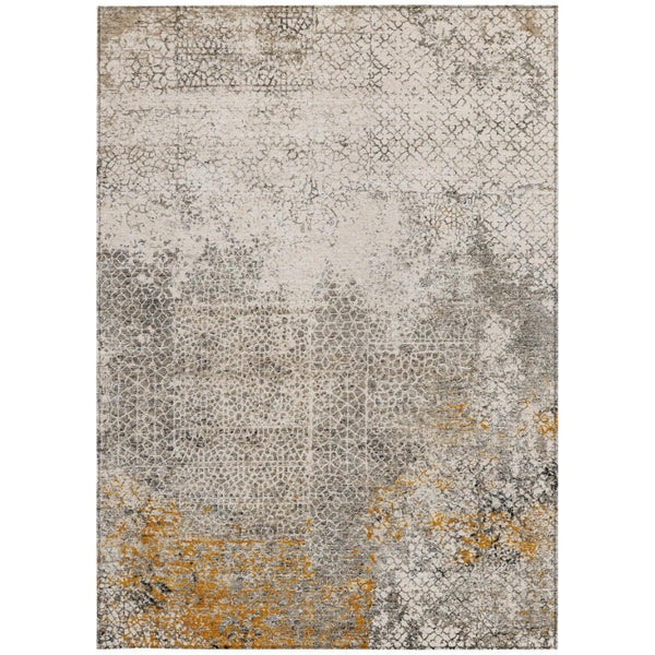 10 X 14 Beige Brown Abstract Polyester Washable Rug for Indoor Outdoor Use