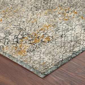 10 X 14 Beige Brown Abstract Polyester Washable Rug for Indoor Outdoor Use